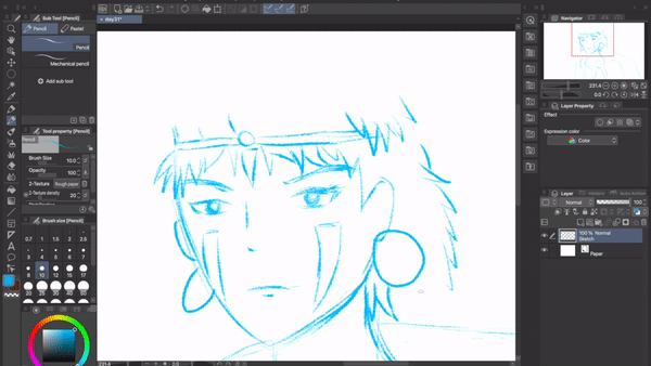 Day 31: Favourite Ghibli film — short time-lapse video clip (GIF) of my sketching → line art process. See full time-lapse video here.