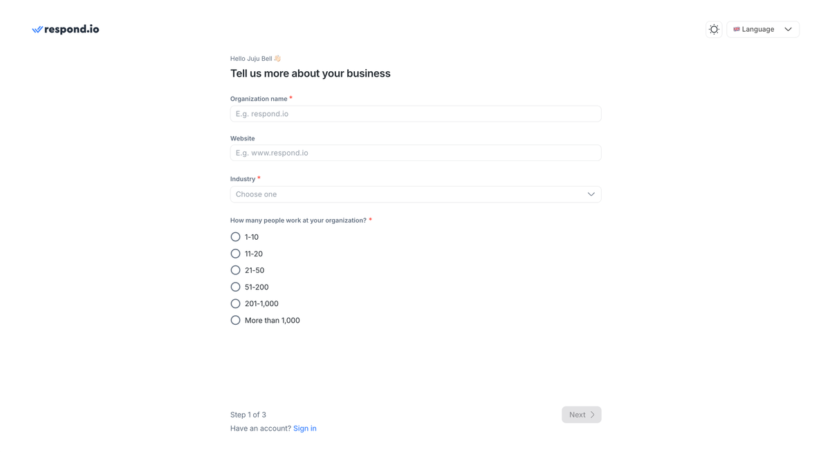 New onboarding step