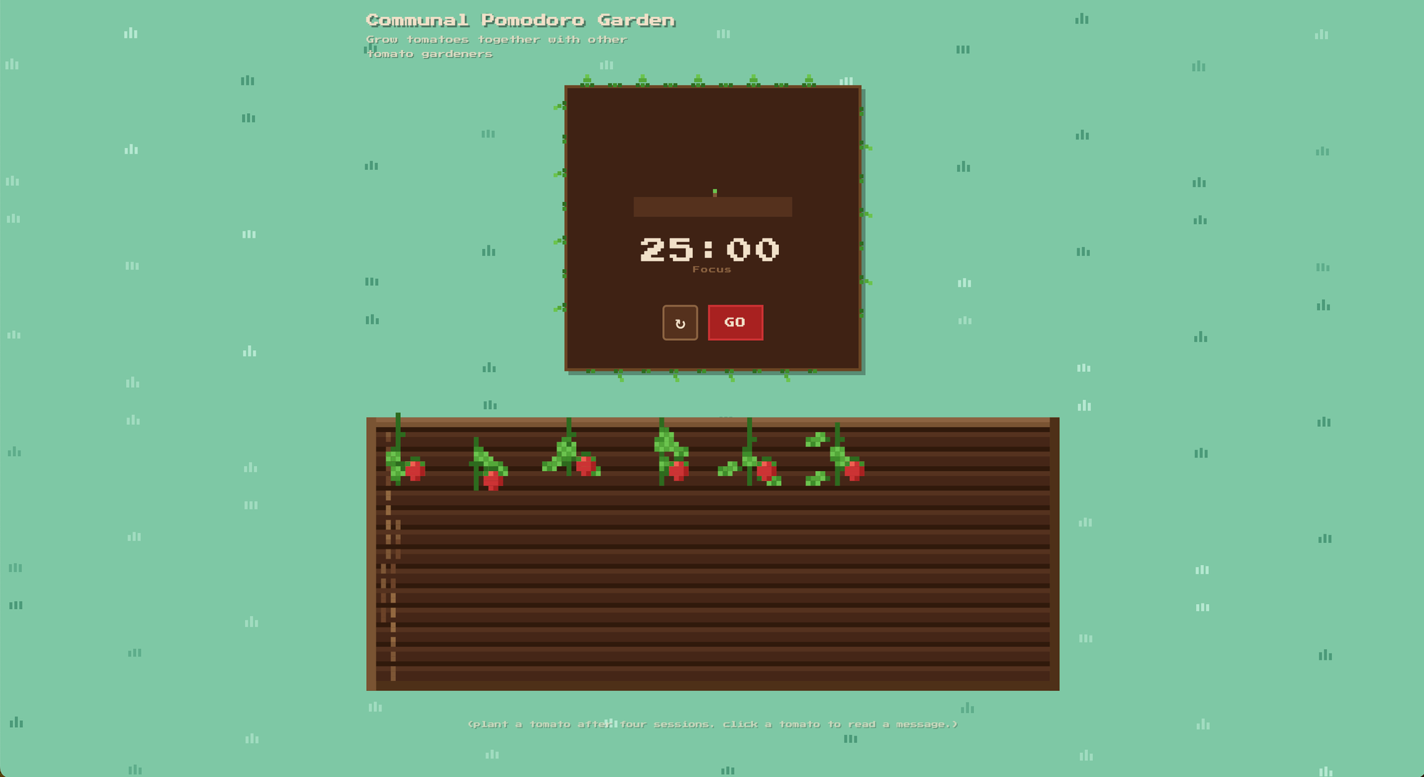 Pomodoro timer in a garden planting tomatoes with others