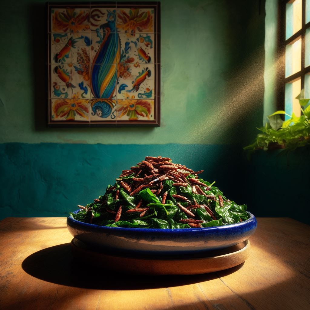 Espinaca con Chapulines (Spinach with Grasshoppers): Chef Luciano's Magnum Opus, A Culinary Tapestry Interweaving Verdant Pastures with Insect Fauna