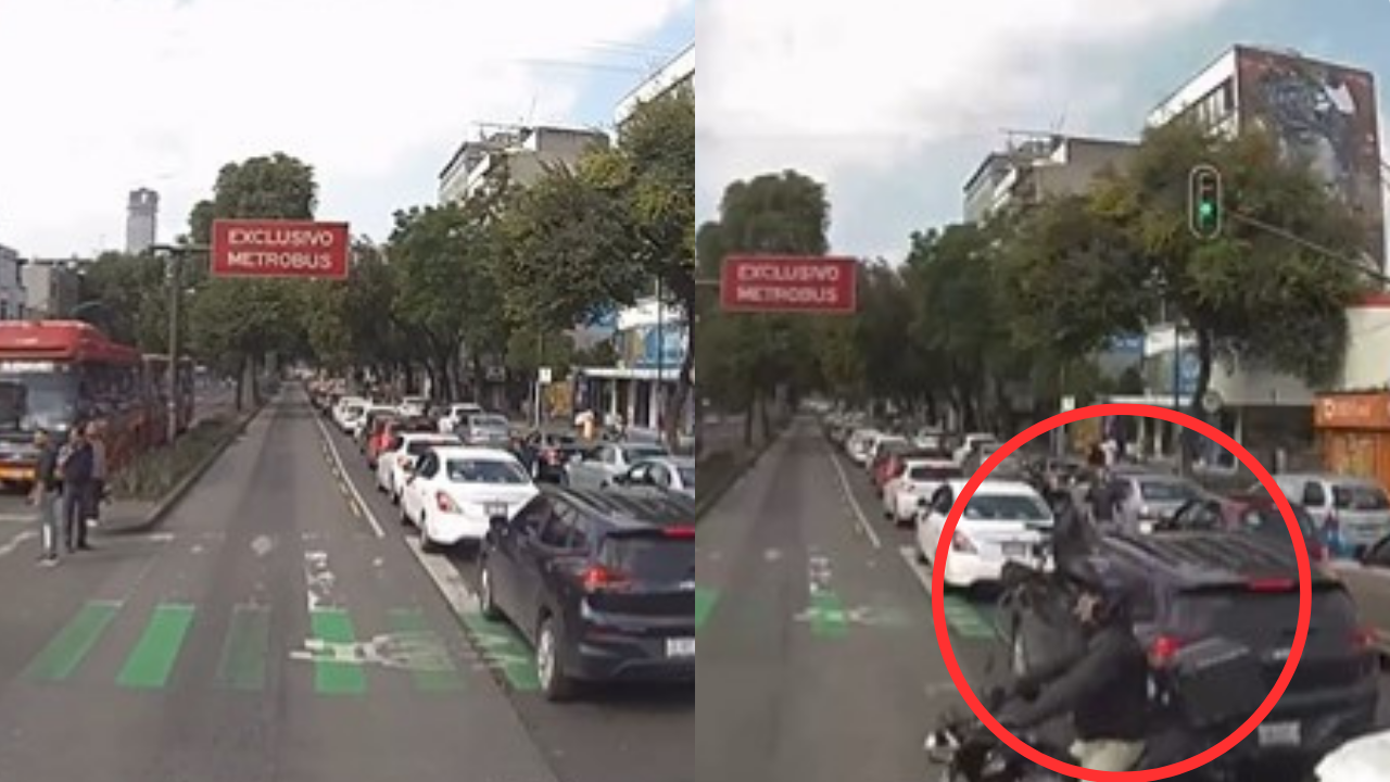 Video: Metrobús frena para no atropellar a motociclista y deja 12 heridos