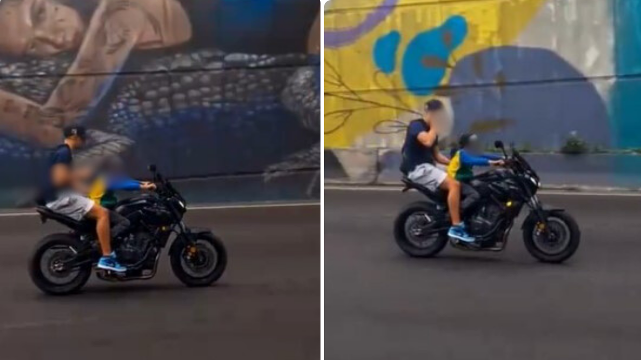 Video | Captan a niño manejando una motocicleta mientras un adulto se dro*gaba