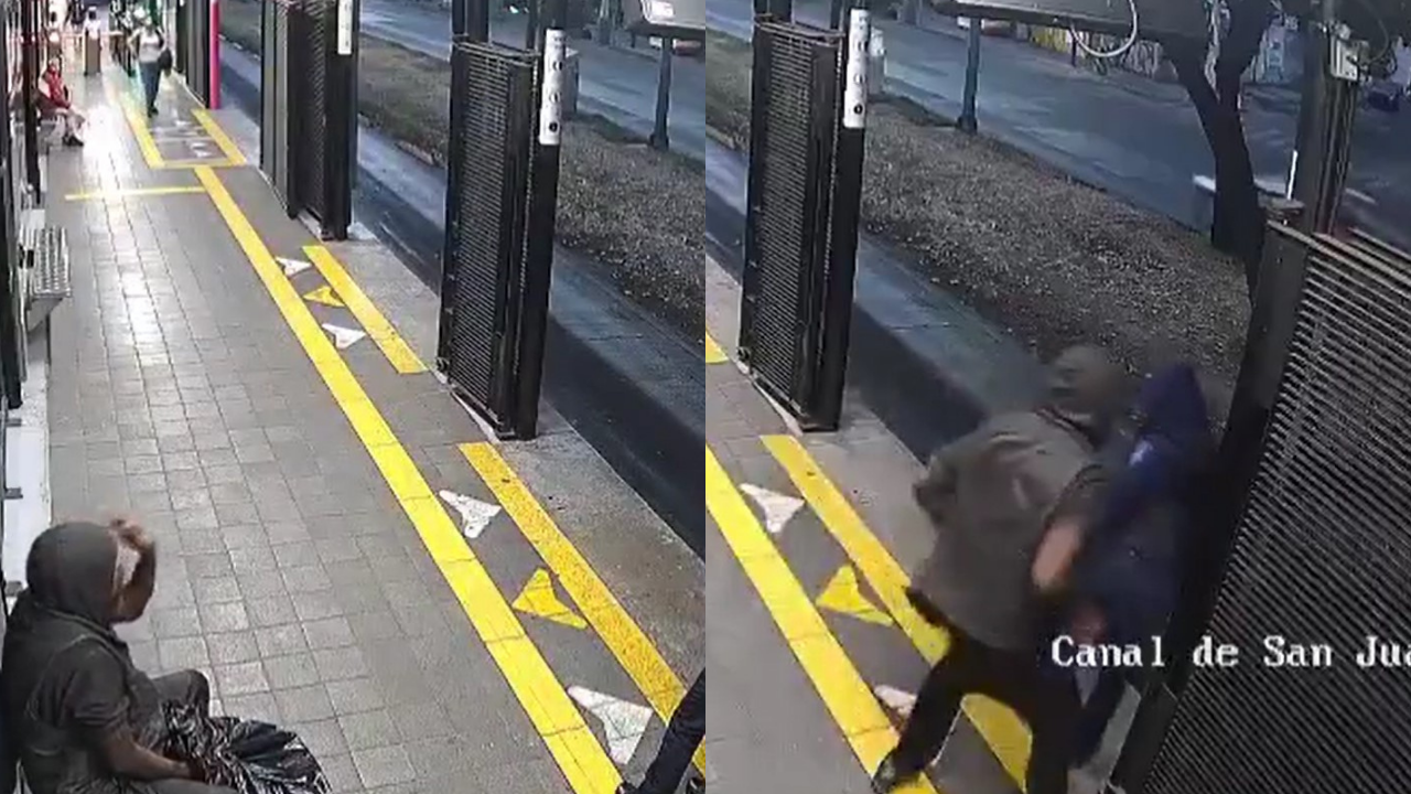 Hombre en situación de calle arroja a mujer policía al carril del Metrobús.