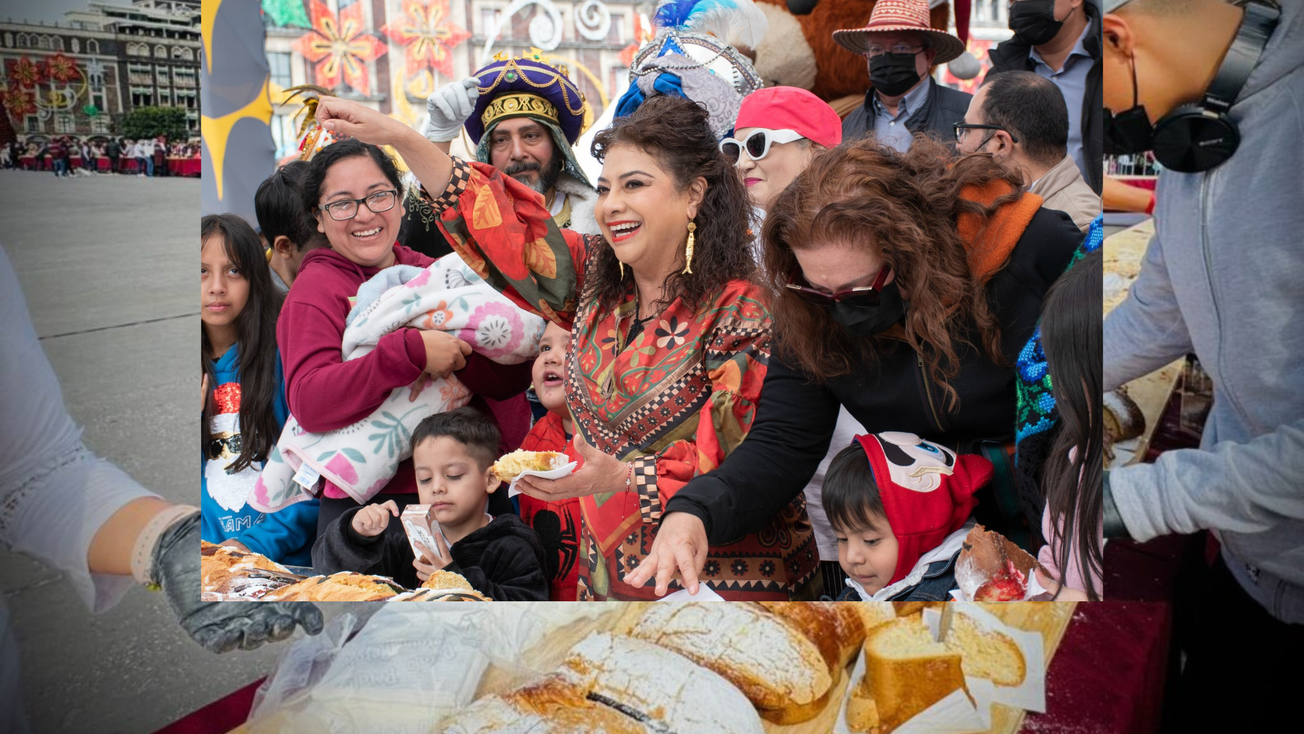 Clara Brugada parte rosca monumental en el Zócalo, reparte 30 mil rebanadas