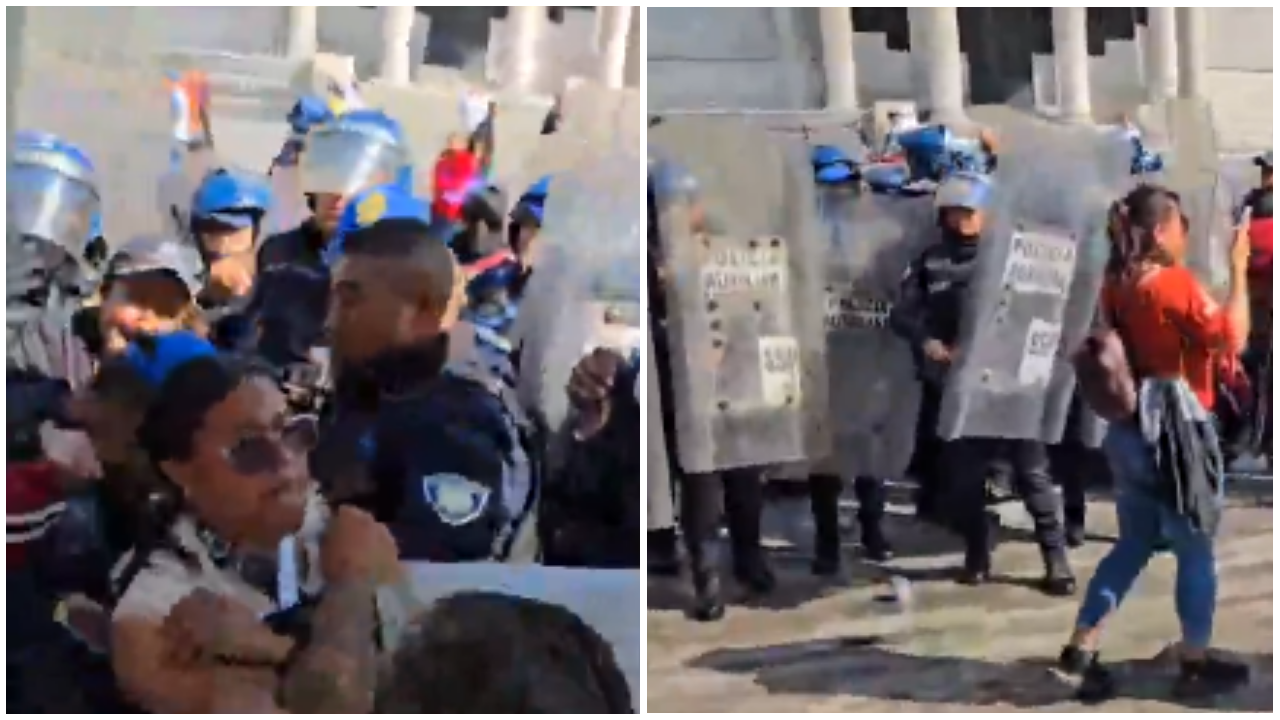 Enfrentamiento entre policías y comerciantes.