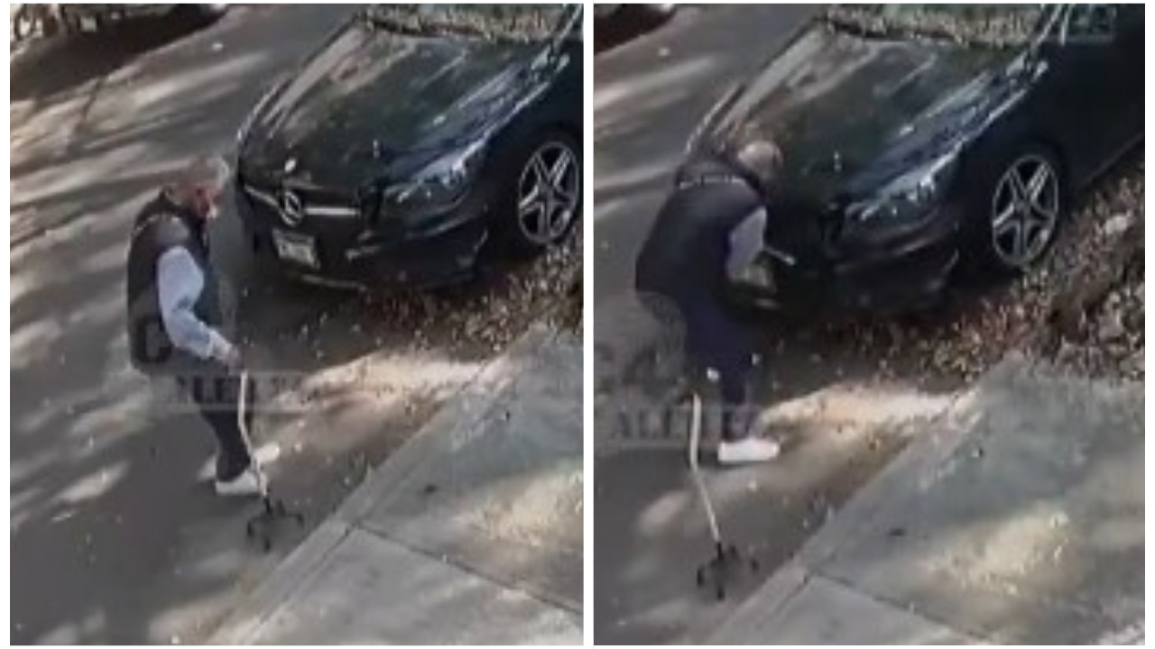 Abuelito roba autopartes de un Mercedes Benz en CDMX. 