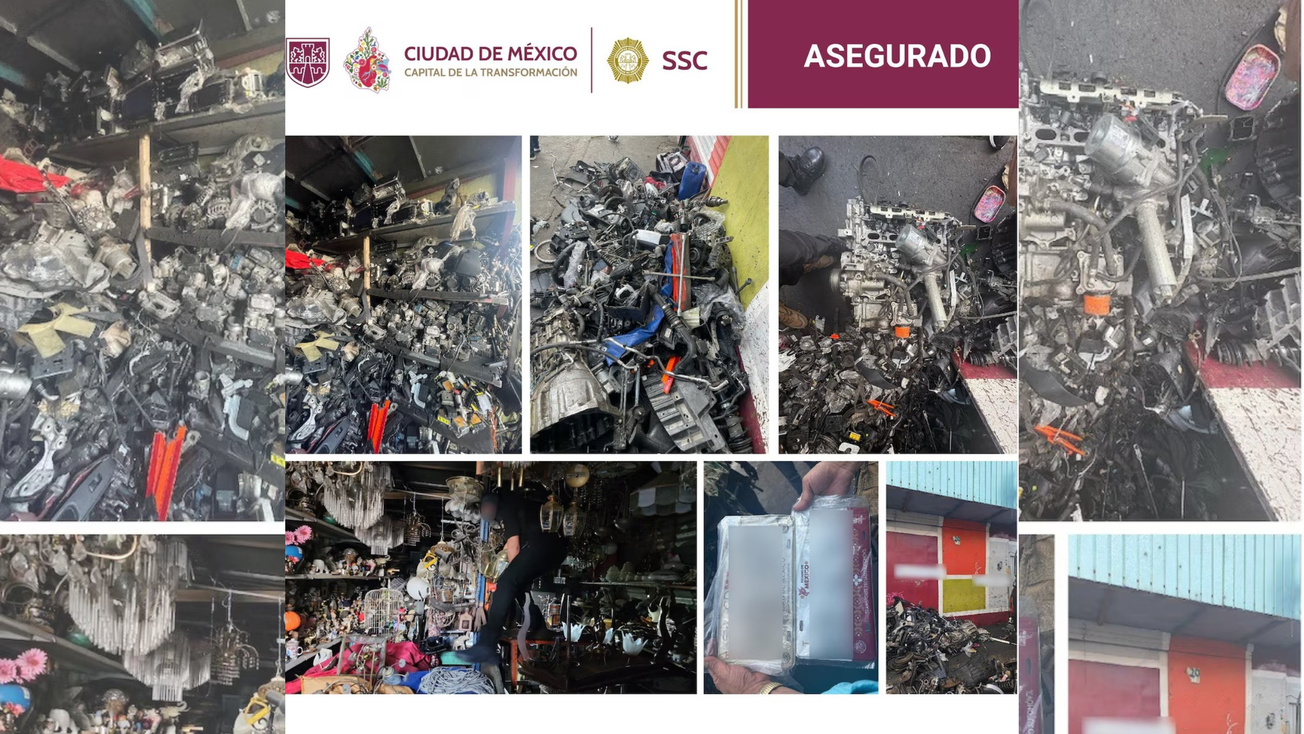 Aseguran 10 toneladas de autopartes robadas en CDMX