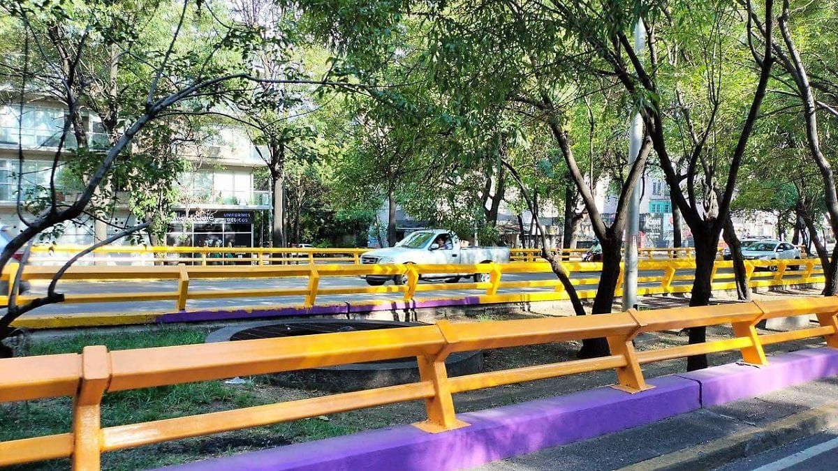 Que siempre no: despintan el morado de puentes y mobiliario en vialidades primarias