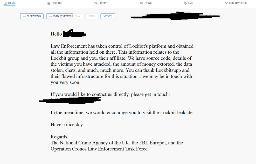 Banner message greeting LockBit affiliates when they log in
