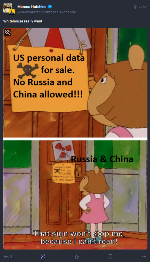 Mastodon post from Marcus Hutchins