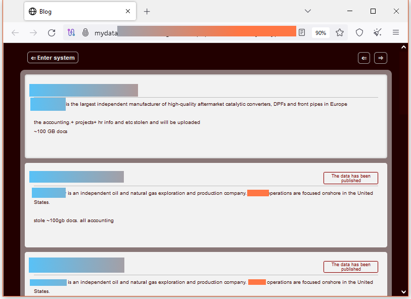 Alpha (MyData) ransomware dark leak site