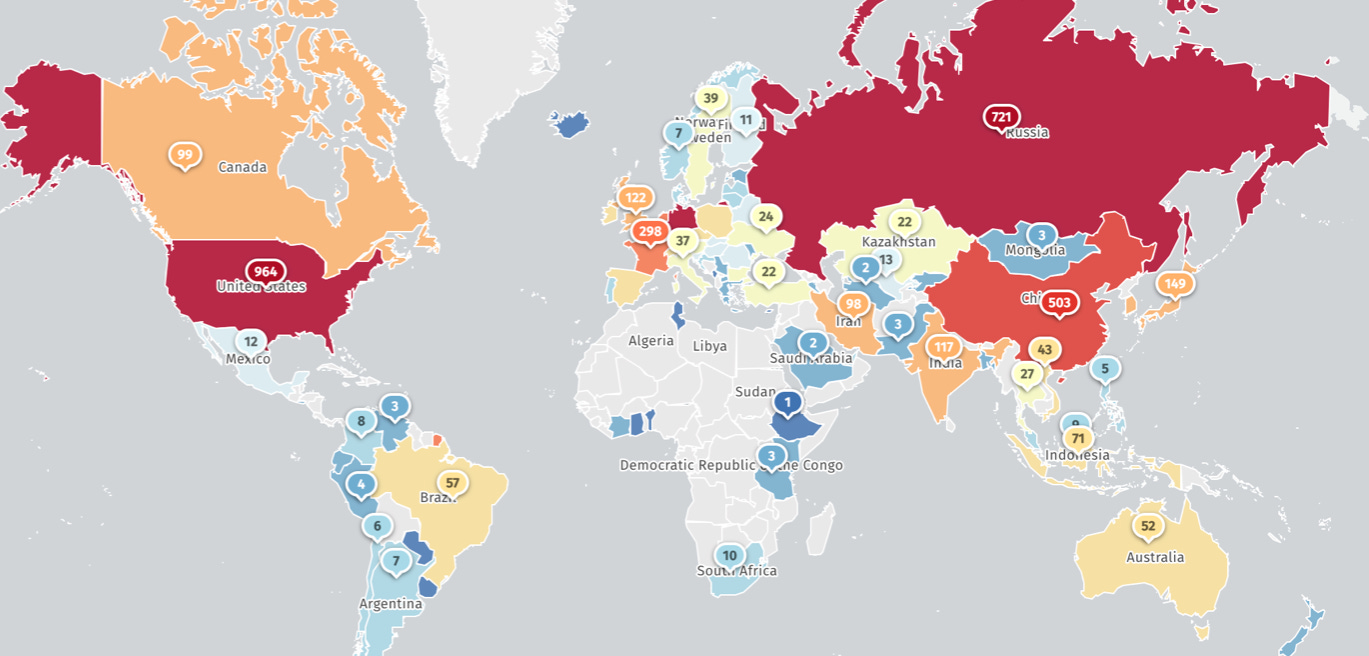 World map of location of vulnerable GitLab servers