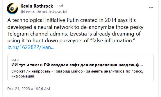 A BlueSky post from Kevin Rothrock