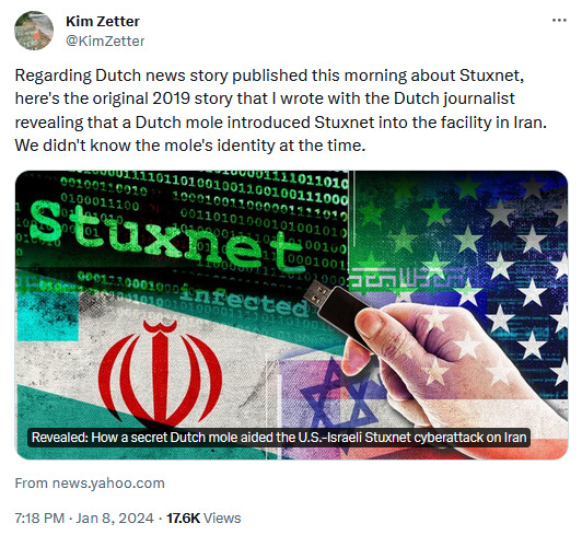 Screenshot of a Kim Zetter tweet