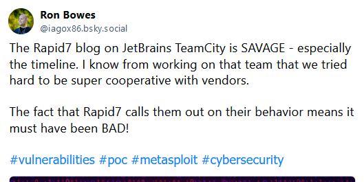 BlueSky post from Ron Bowes