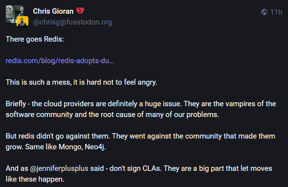 Mastodon post from Chris Gioran