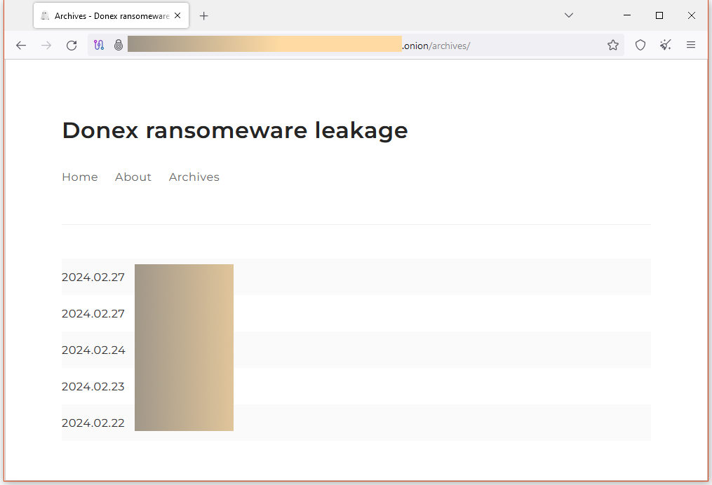 Leak site for the Donex ransomware group
