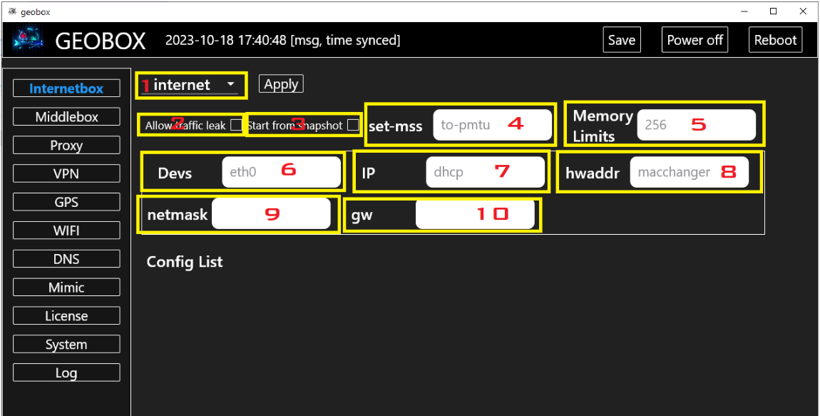GEOBOX software interface