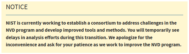 Message listed on the NVD website since February 15