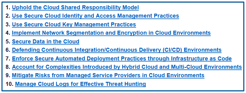Top 10 list of common cloud mitigations