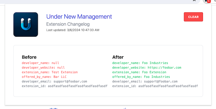 Screenshot of an Under New Management alert