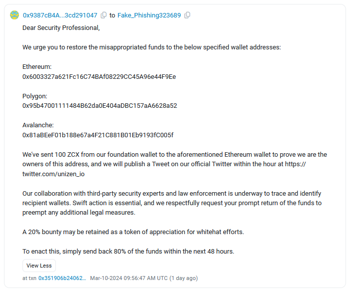 Unizen's white hat offer