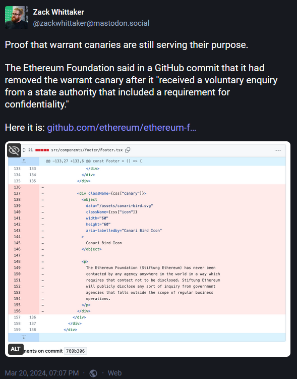 Mastodon post from Zack Whittaker of TechCrunch