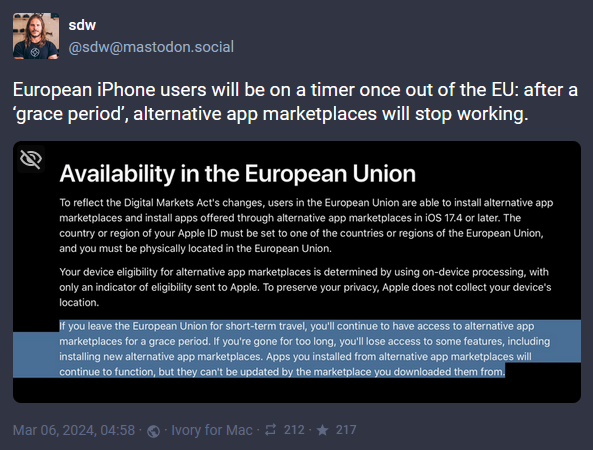 Mastodon post from @sdw