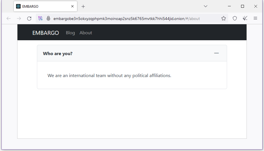 Dark web leak site of the Embargo ransomware