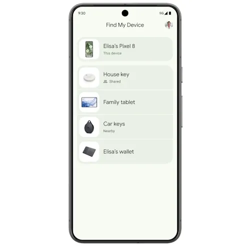 Android phone showing the new Google Find My Device section