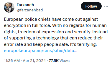 Tweet from Farzaneh Badii