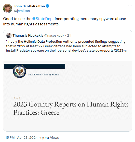 Tweet from CitizenLab's John Scott-Railton