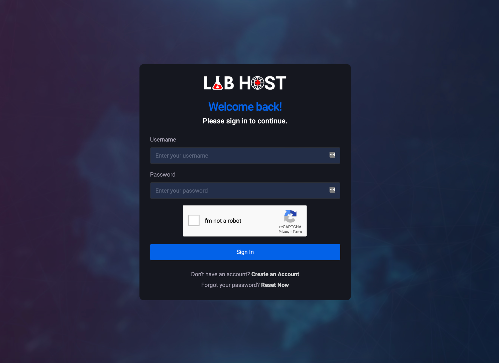 LabHost login panel