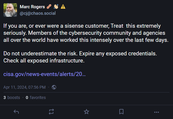 Mastodon post from Marc Rogers