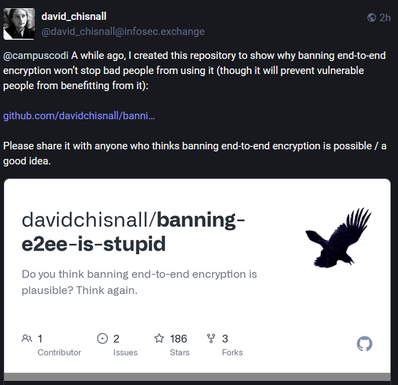 Mastodon post from David Chisnall