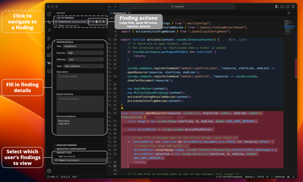 Screenshot of the WeAudit extension