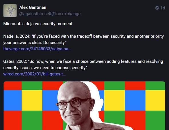 Mastodon post from Alex Gantman