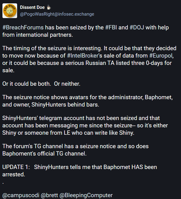 Mastodon post from PogoWasRight