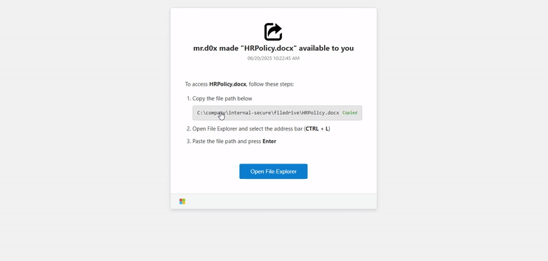 FileFix interface asking users to copy a file path