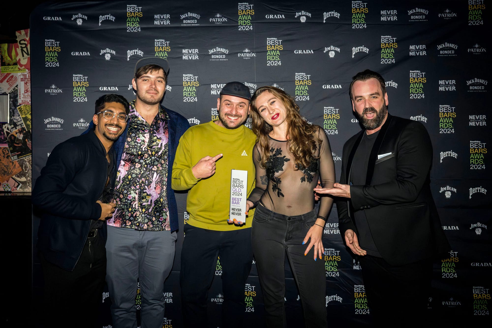 The Alba Bar & Deli team with their award for the Best Bar in Queensland presented By Never Never Distilling Co. Photo: Christopher Pearce