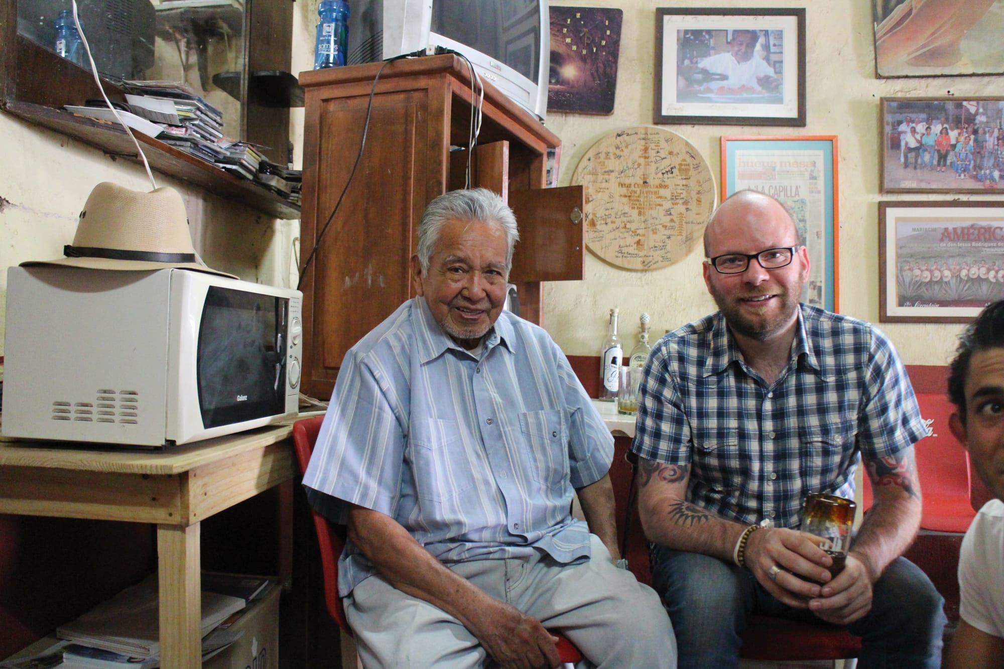 Don Javier and Cristiano Beretta at La Capilla in Tequila, in 2014. Photo: Sam Bygrave