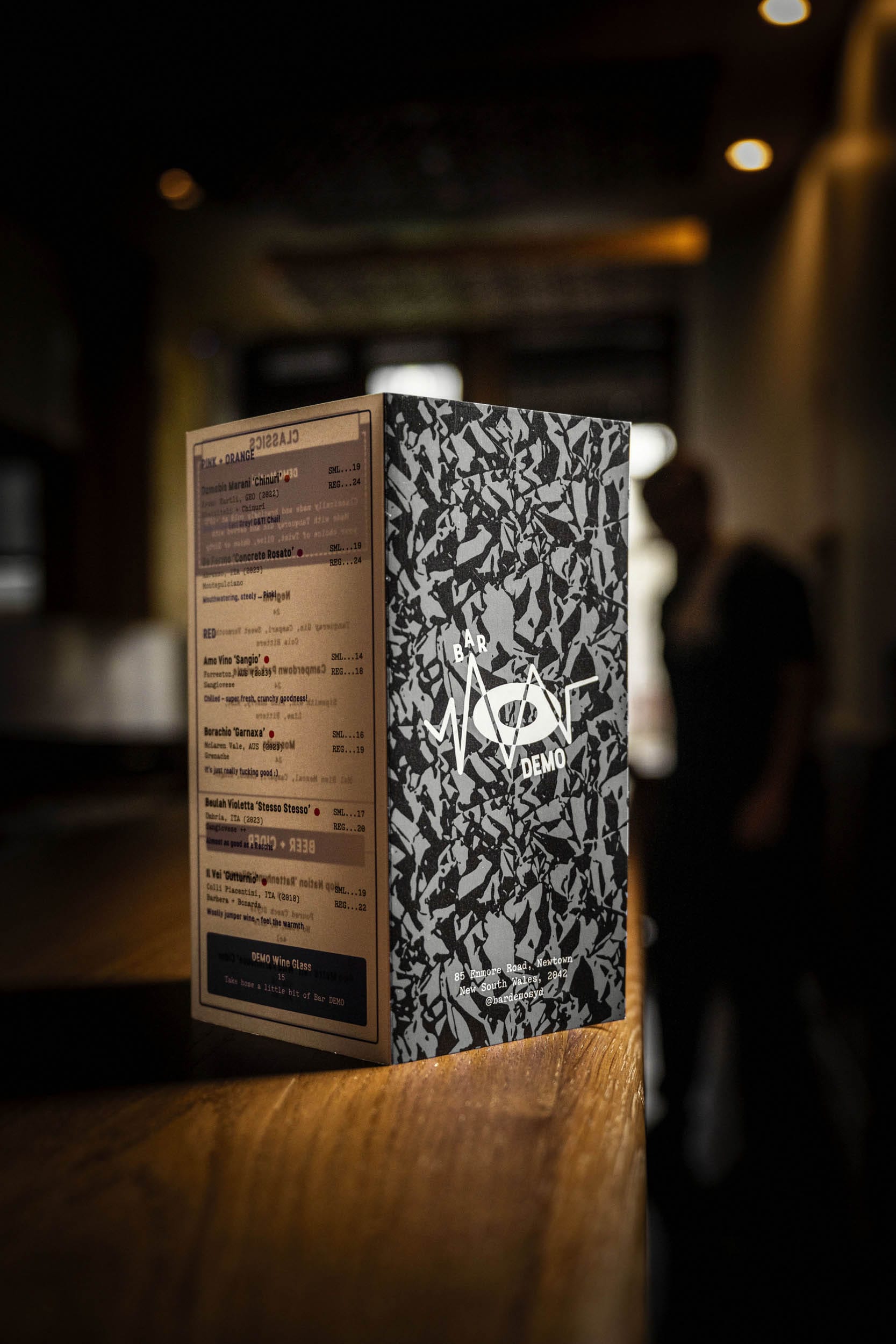 The drinks menu at Bar Demo. Photo: Christopher Pearce/Boothby