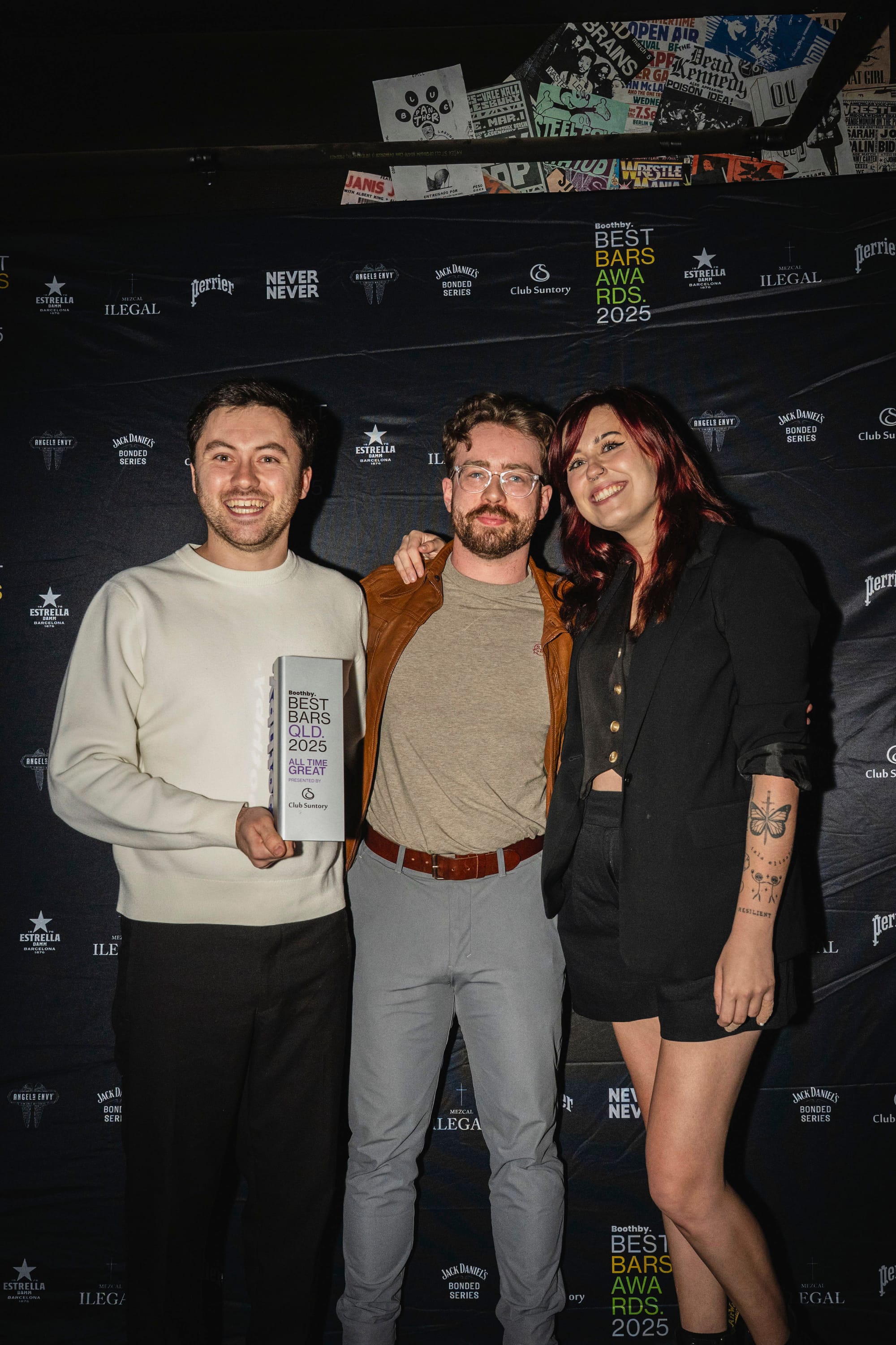 Savile Row's Will Beverley (left) and Leah Dunnigan (right) with Club Suntory's Callum Dann. Photo: Christopher Pearce/Bartenders' Weekender
