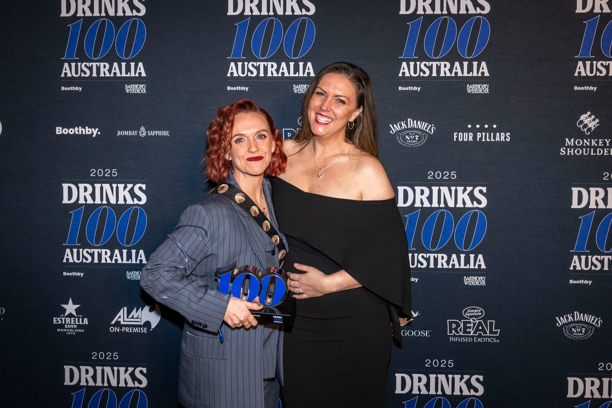 Krystal Hart (left) was awarded the Brand Ambassador of the Year title by Boothby's Lauren Barbato. Photo: Christopher Pearce/Bartenders' Weekender