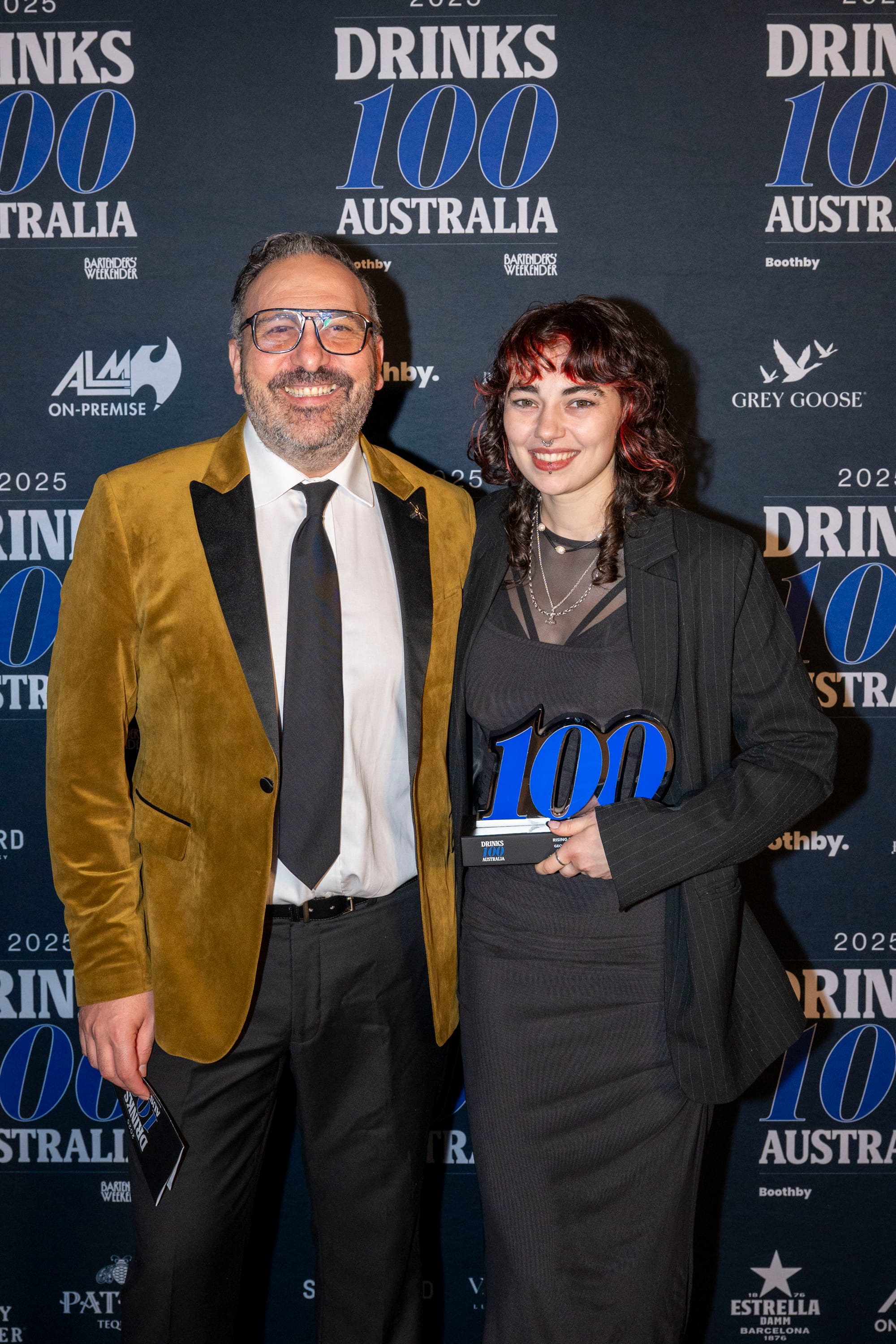 Georgia Gresham (right) was awarded the Rising Star award by Starward's David Vitale. Photo: Christopher Pearce/Bartenders' Weekender