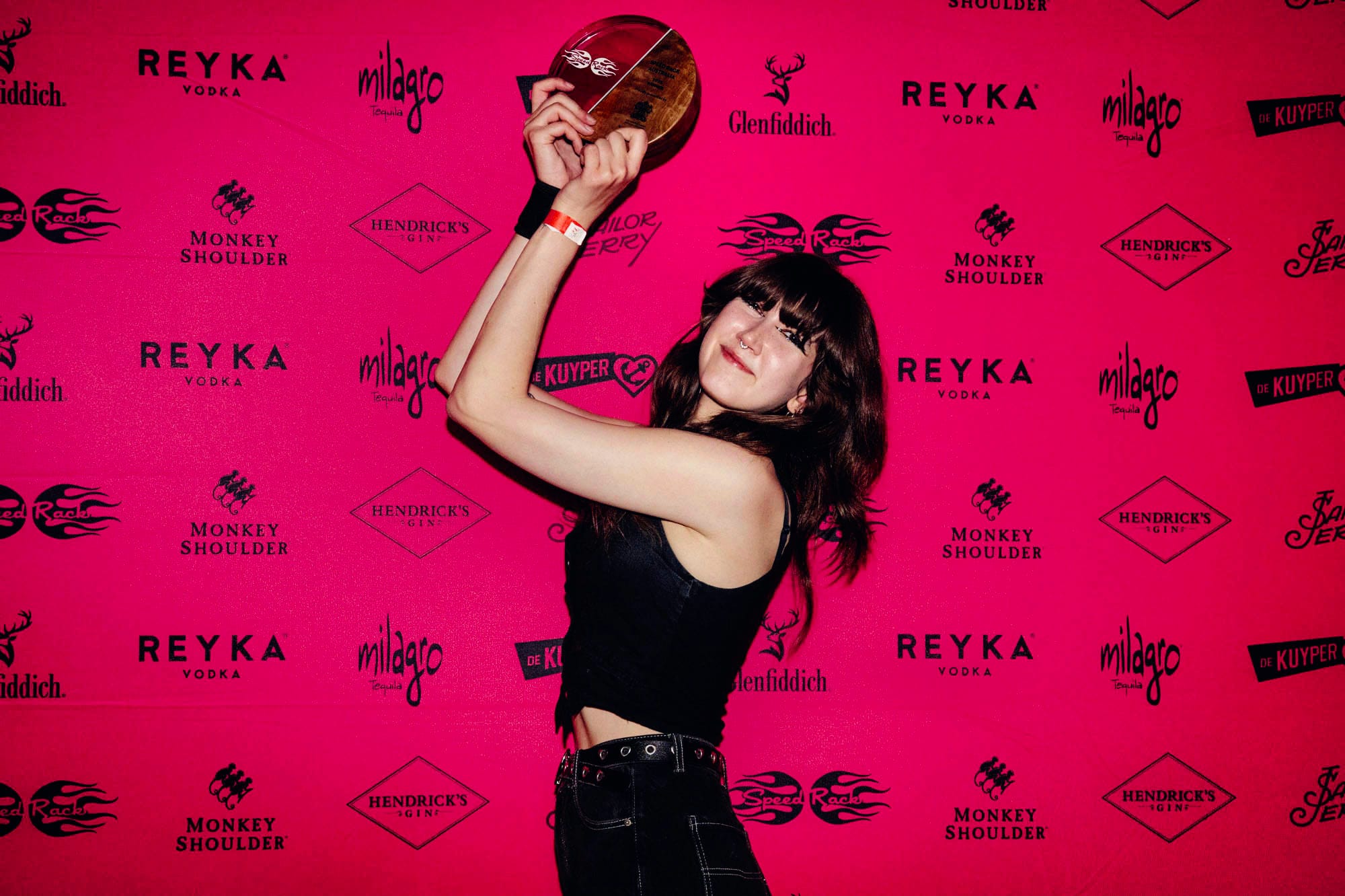 Kristin Christie with the Speed Rack Australia trophy. Photo: Christopher Pearce 