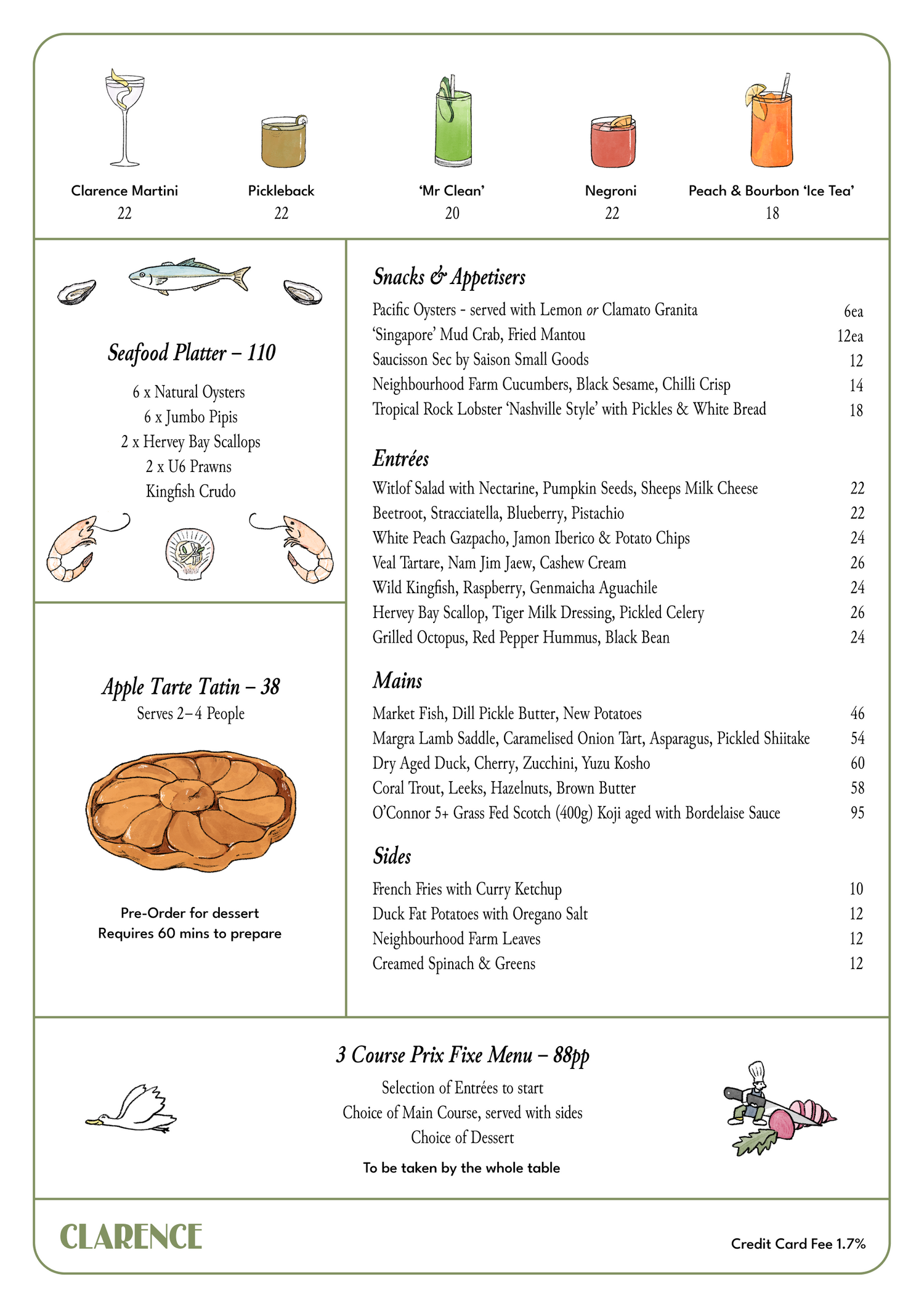 The a la carte menu at Clarence in Fish Lane is begging you to drink cocktails.