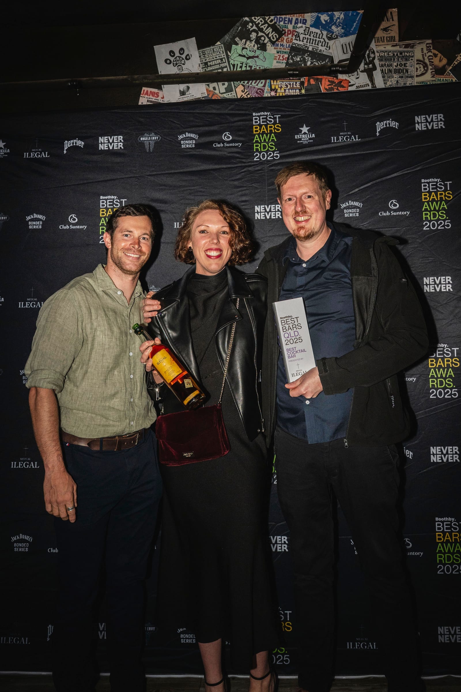 Alex (centre) and Loic (right) at the Boothby Best Bars QLD awards. Photo: Christopher Pearce
