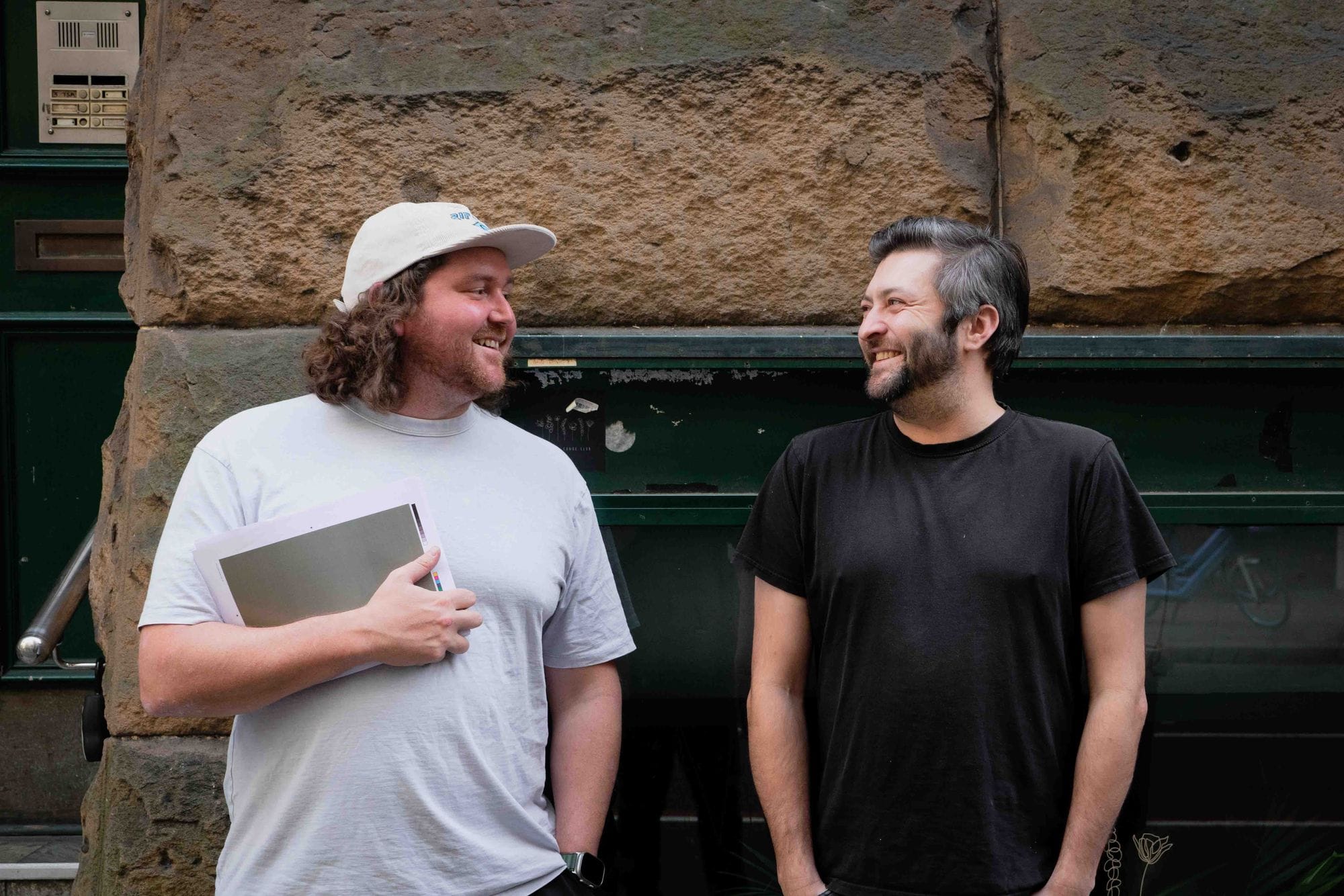 Andres Walters (left) and Adam Cork outside Old Love's in Sydney. Photo: Boothby