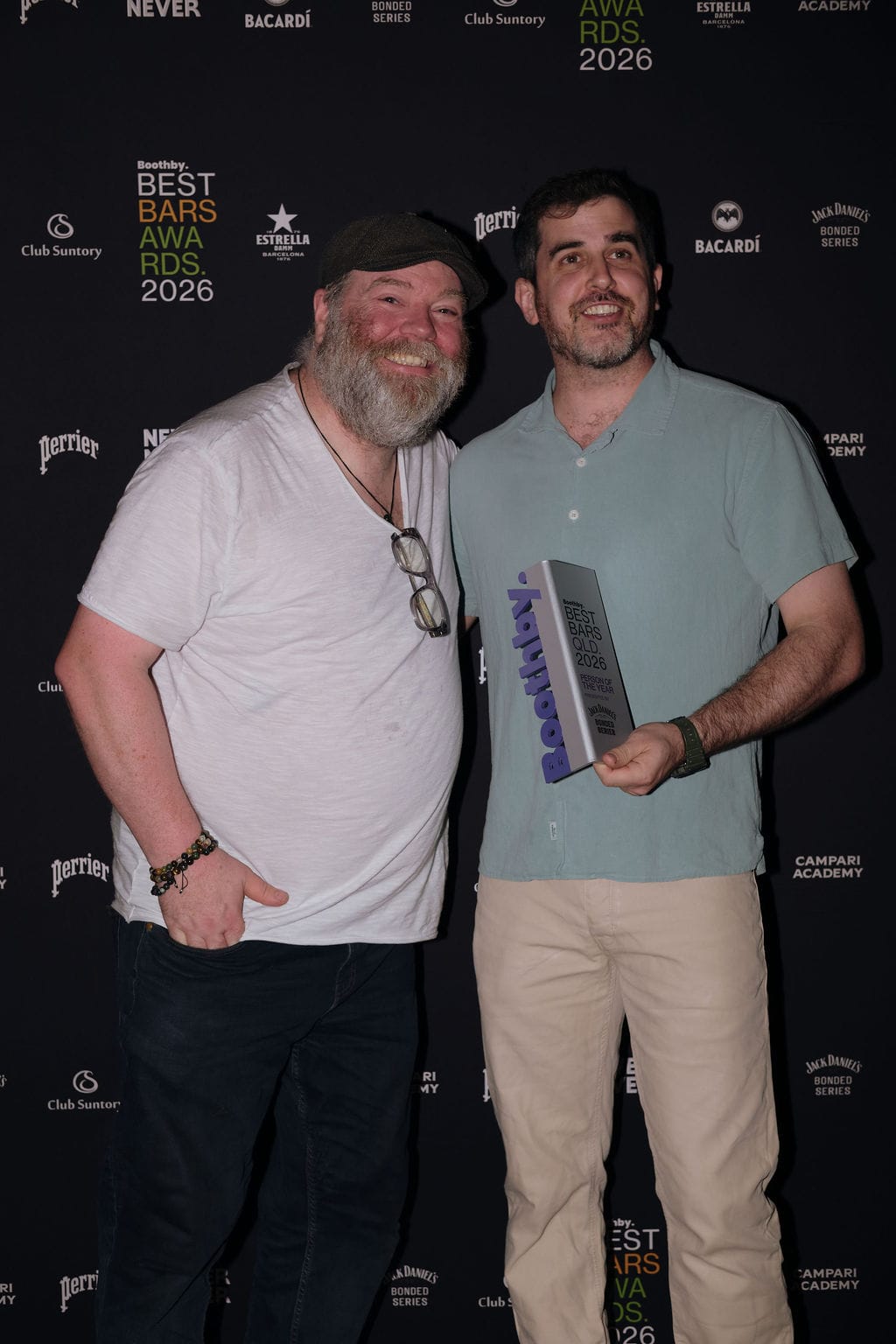 Pete Hollands (right) with Linus Schaxmann, who handed him the trophy for Person of the Year presented by Jack Daniel's Bonded.